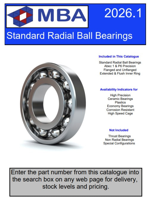 1230049 | CATALOGUE-BEARINGS-STANDARD (Each) --- Catalogues - Brand MBA Bearing Sizes - Standard radial ball bearings quick reference - Paper Catalogue