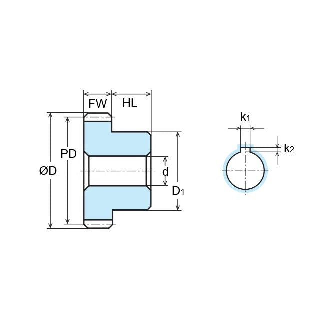 1188840 | G100B-100-M1-100-100F-CGK (Each) --- Spur Gears - 100 tooth - 100x10 mm Hubbed - Carbon Steel S45C Gear