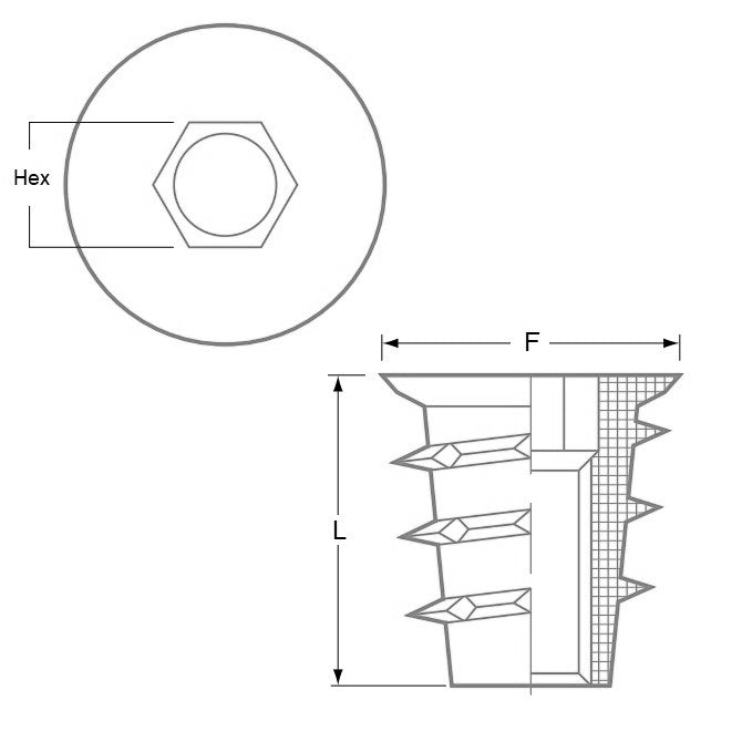 1070515 | IN-TP-064C-25-WHF (PK-10) --- Self Tapping Inserts - 1/4-20 UNC - 6.35mm - 9x24.994 mm For Wood