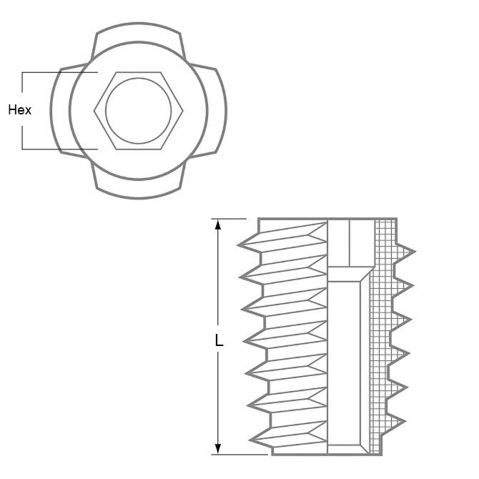 1070887 | IN-TP-064C-20-WHL (PK-50) --- Self Tapping Inserts - 1/4-20 UNC - 6.35mm - 9x19.99 mm For Wood