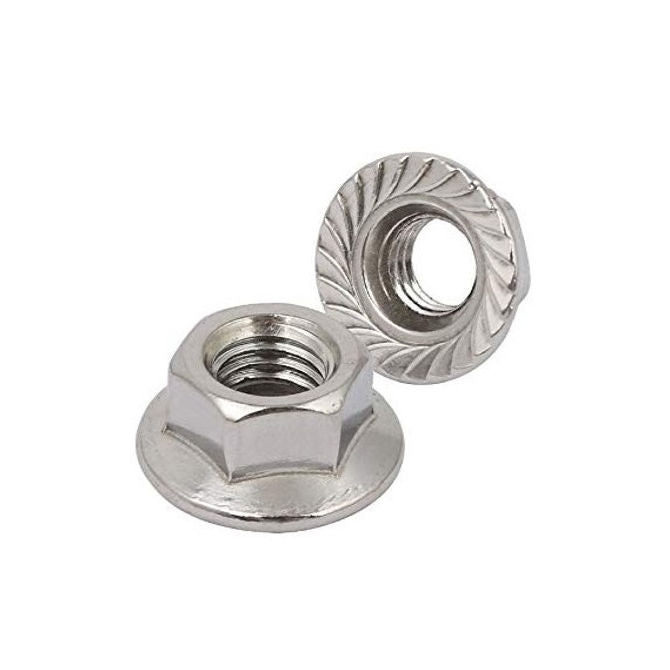 1068252 | NT060M-FS-S4 (PK-10) --- Flanged Nuts - M6 - 6x1mm - 304 Stainless Serrated Nut