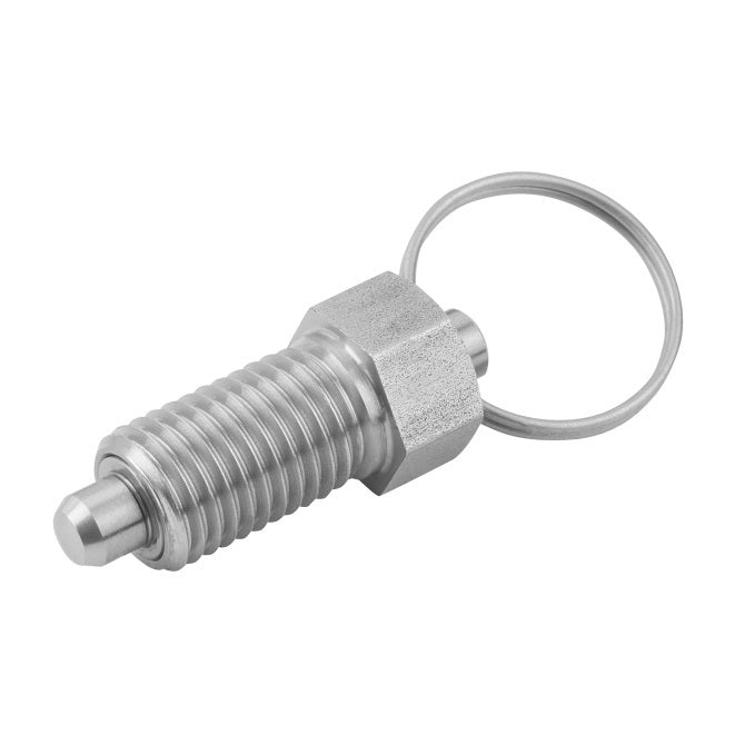 1110901 | PLST-159C-254-RS-022 (Each) --- Spring Plungers - 5/8-11 UNC - 15.88mm - 14.2 mm - 5.6 N Ring Handle - Stainless Steel Plunger