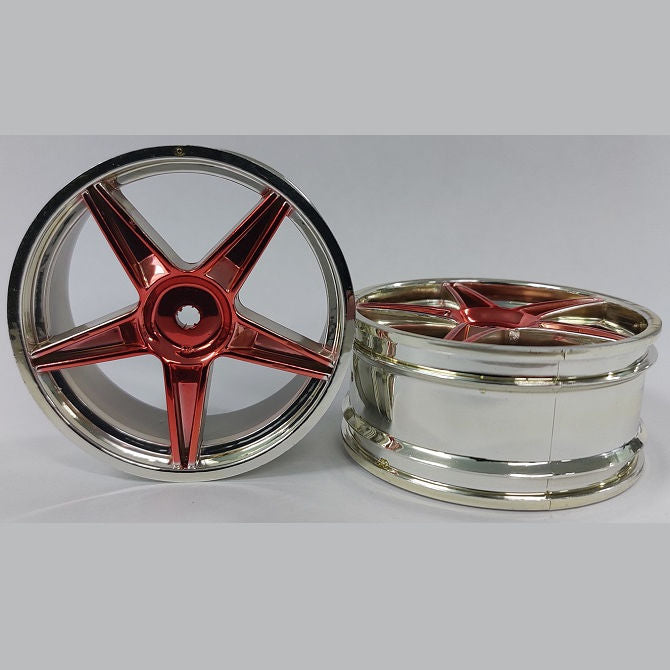 1231287 | RM-XO-060N-SR-5 (Per Card) --- RC Car Rims Hobby - Rim Colour Silver with Red 5 Spoke Tenth Scale - Aluminium Rim