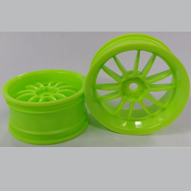 1231685 | RM-XR-052-LG12 (Per Card) --- RC Car Rims Hobby - Rim Colour Lime Green 12 Spoke Tenth Scale - Aluminium Rim