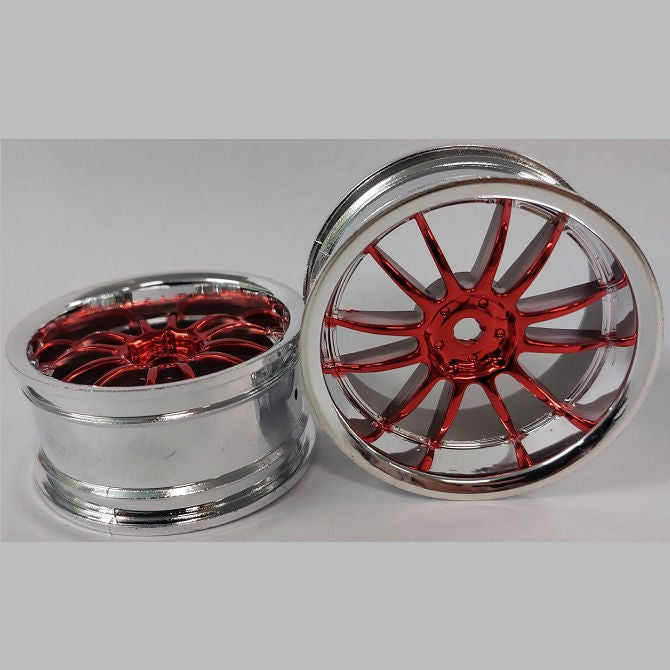 1231689 | RM-XR-052-SR-12 (Per Card) --- RC Car Rims Hobby - Rim Colour Silver/Red 12 Spoke Tenth Scale - Aluminium Rim