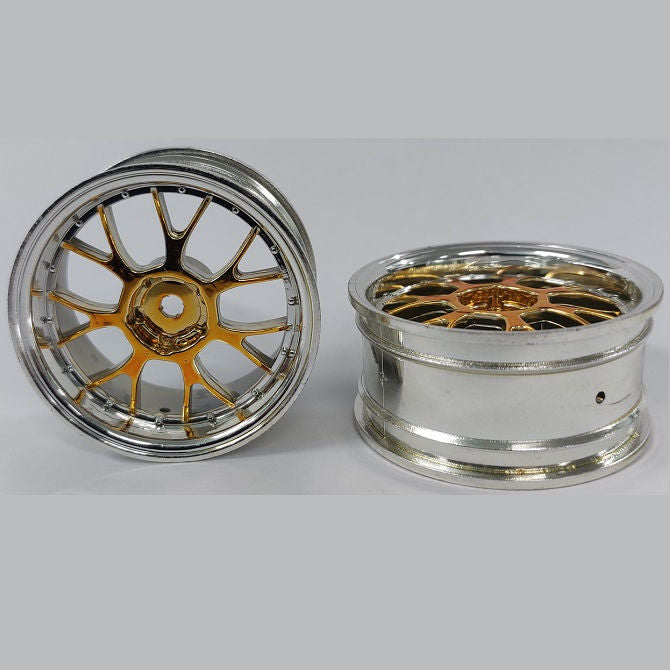 1231470 | RM-XR-052-SY-7K (Per Card) --- RC Car Rims Hobby - Rim Colour Silver with Yellow 7 Fork Spoke Tenth Scale - Aluminium Rim