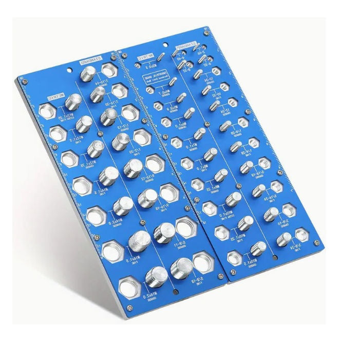 1232388 | TL-THRG-MI-BOARDS-38 (Each) --- Thread Gauge Tools - Thread Checking Set 38 Male and Female Threads - Imperial and Metric - Mounted on a freestanding board - Steel on Wood