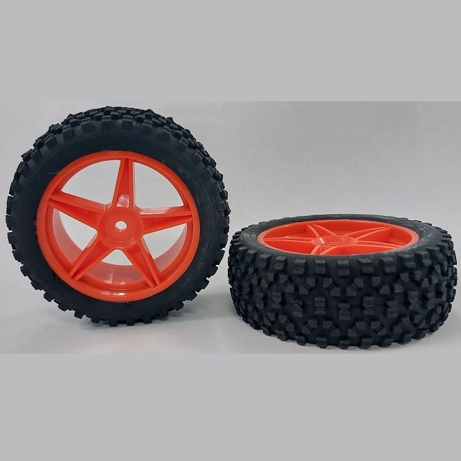 1074906 | WH-8O-085-34-FO-5 (Per Card) --- RC Car Wheels Hobby - Rim Colour Fluoro Orange 5 Spoke - Black Tenth Scale - Plastic Wheel