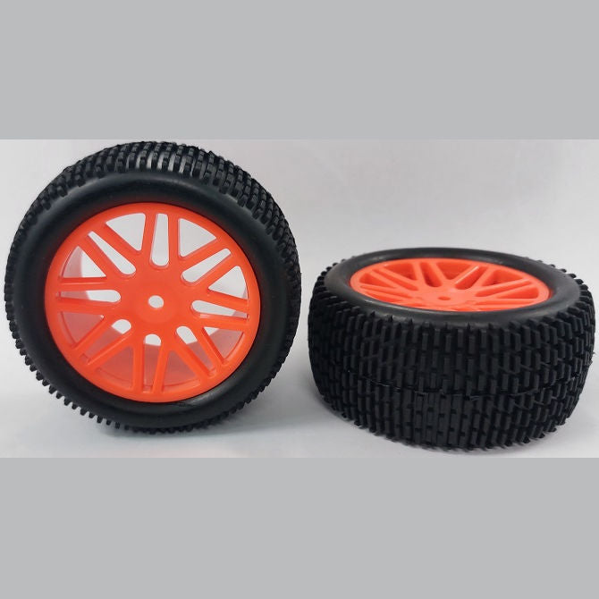 1075232 | WH-8O-112-43-FO-8 (Per Card) --- RC Car Wheels Hobby - Rim Colour Fluoro Orange 16 Spoke - Black Eighth Scale - Plastic Wheel