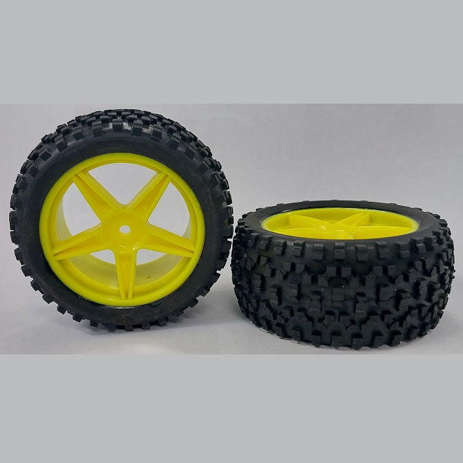 1139556 | WH-8O-112-43-Y-5 (Per Card) --- RC Car Wheels Hobby - Rim Colour Yellow 5 Spoke - Black Eighth Scale - Plastic Wheel