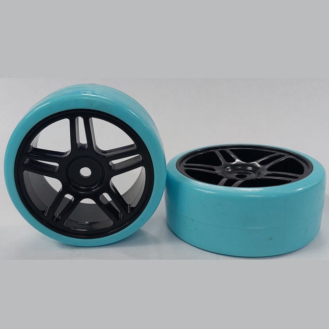 1039146 | WH-XD-063-26-BK-5T-BL (Per Card) --- RC Car Wheels Hobby - Rim Colour Black 5 Split Spoke - Blue Tenth Scale - Plastic Wheel