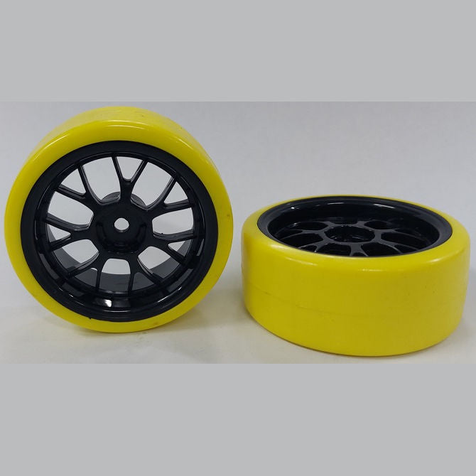 1039428 | WH-XD-063-26-BK-7K-Y (Per Card) --- RC Car Wheels Hobby - Rim Colour Black 7 Fork Spoke - Yellow Tenth Scale - Plastic Wheel