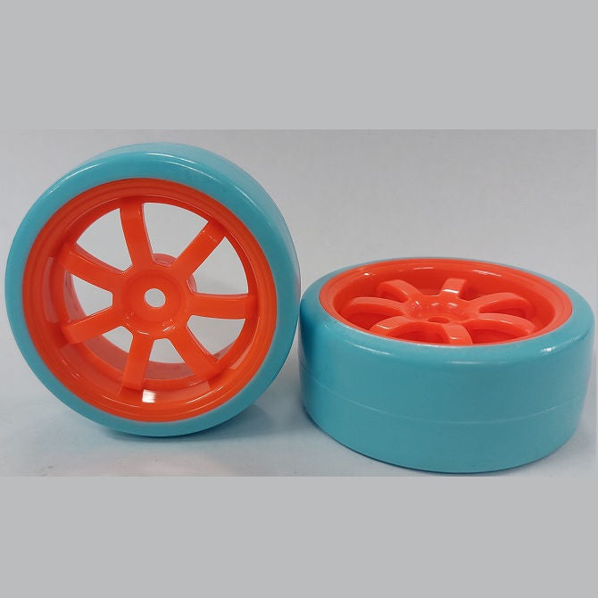 1074930 | WH-XD-063-26-FO-7-BL (PK-2) --- RC Car Wheels Hobby - Rim Colour Fluoro Orange 7 Spoke - Blue Tenth Scale - Plastic Wheel
