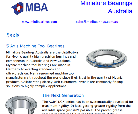 Myonic 5 Axis Machine Tool Bearings Information