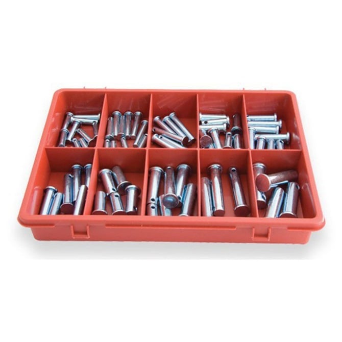 1077048 | AST-CLE-I-0083 --- Assortment - Clevis Pins x 83 15 Sizes of standard imperial clevis pins in a metal drawer (no lid)