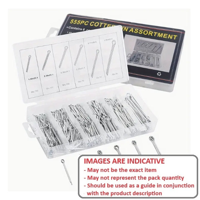 1084399 | AST-COT-M-SS-0200 (Each) --- Small Parts Assortment Kits - Selection Split Pins 200 - 304 Grade Stainless Steel Imperial Cotter Pins - Stainless Steel 304 Similar to A2, 18-8 HRB80