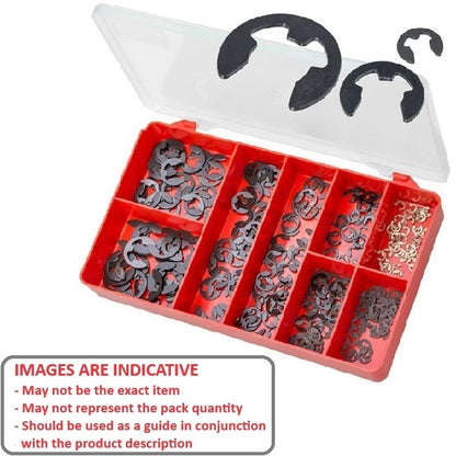 1093510 | AST-ECL-M-0300 (Each) --- Small Parts Assortment Kits - Selection E-Clips 300 - Metric - 12 Sizes from 1.2 mm to 10 mm - Carbon Steel