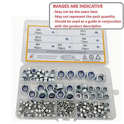 1127759 | AST-NNM-0188 (Each) --- Small Parts Assortment Kits - Selection Nuts 188 - 304 Stainless Nylon Insert Lock Nuts - Stainless Steel 304 Similar to A2, 18-8 HRB80