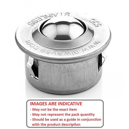 1165462 | BTU0060-010-F-SS (Each) --- Flange Mount Ball Transfer Units - 55 kg - 6.7x24 mm Standard - Stainless Steel AISI 420C and Zinc Plated Mild Steel