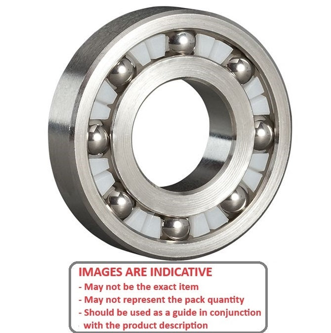 Roulement à billes 15,875 x 28,575 x 6,35 mm - Acier inoxydable de qualité 316 - Semi-rectifié - Ouvert - Retenue en polyéthylène - MBA (Pack de 1)