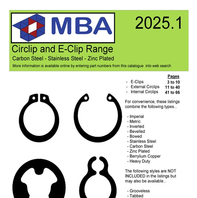 Catalogues - MBA Circlips and Eclips Standard and non standard circlip and e-clip quick reference