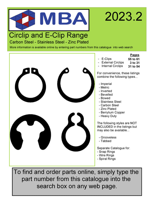 1224876 | CATALOGUE-CIRCLIPS --- CATALOGUECIRCLIPS - MBA Circlips and Eclips Standard and non standard circlip and e-clip quick reference