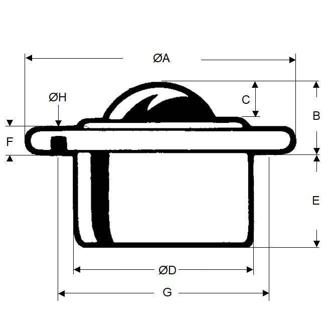 1217847 | BTU0295-014-F-SS (Each) --- Flange Mount Ball Transfer Units - 295 kg - 13.8x45 mm Standard - Stainless Steel AISI 420C and Zinc Plated Mild Steel
