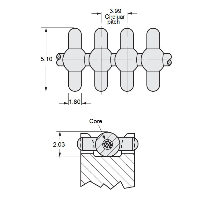 1208621 | PDBD037-0187-A (Each) --- 187.3 mm - 4.3 kg - 168 metres / min - Molded Polyurethane / Aramid Fiber Belt