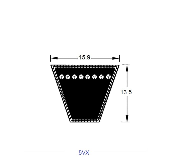 Courroie compensée 2997,2 mm – 15,9 mm de largeur supérieure x 13,5 mm de profondeur, crantée 5VX – – MBA (lot de 1)