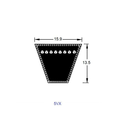 Courroie compensée 2997,2 mm – 15,9 mm de largeur supérieure x 13,5 mm de profondeur, crantée 5VX – – MBA (lot de 1)