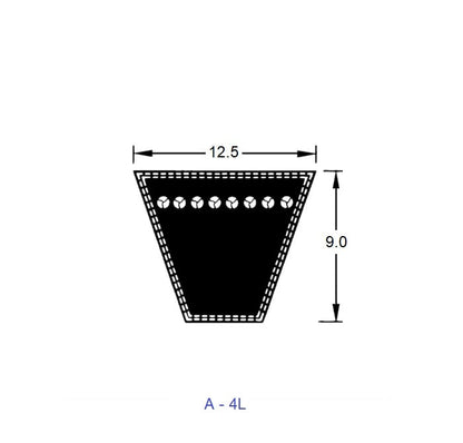 Courroie en V 1676 mm - 66 pouces - 12,5 mm de largeur supérieure x 9 mm de profondeur Style A / 4L - - MBA (paquet de 2)