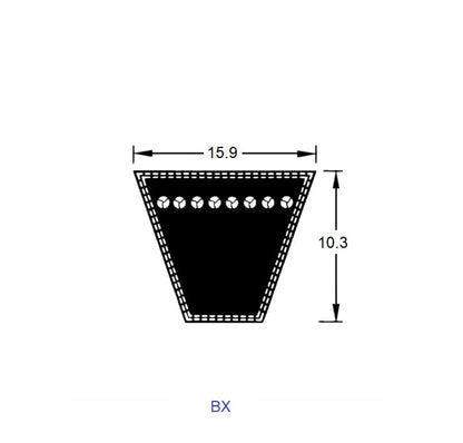 Courroie en V 3149,6 mm - 124 pouces - 15,9 mm de largeur supérieure x 10,3 mm de profondeur BX crantée - - MBA (paquet de 1)