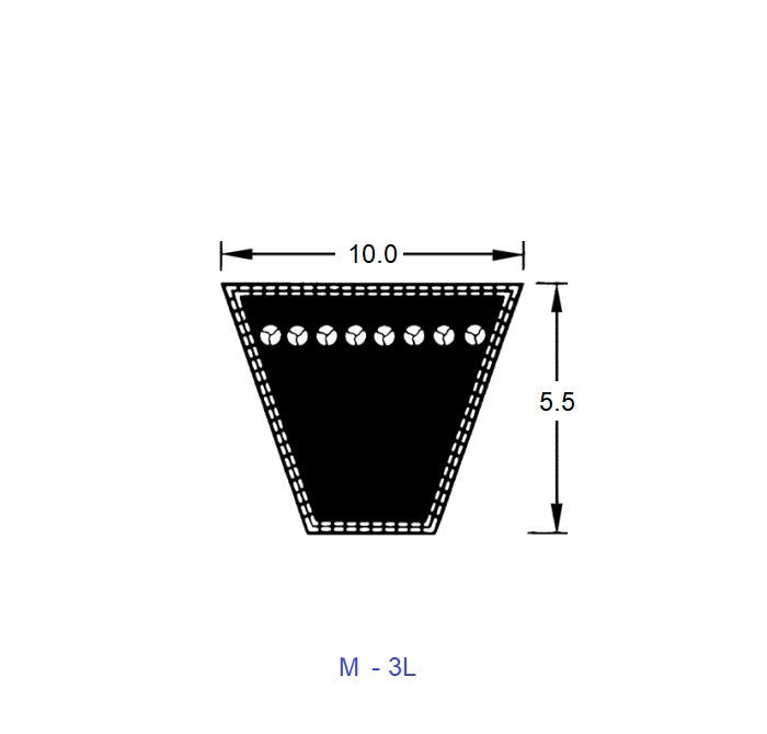 Courroie en V 1245 mm – 49 pouces – 10 mm de largeur supérieure x 5,5 mm de profondeur, style M/3L – – MBA (lot de 2)