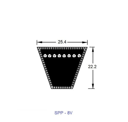 Courroie compensée 4756,3 mm – 25,4 mm de largeur supérieure x 22,2 mm de profondeur SPP / 8 V – – MBA (lot de 1)