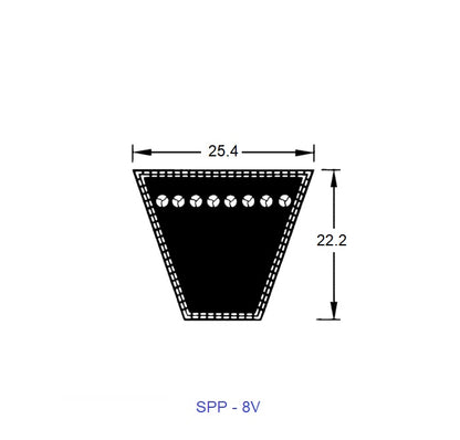 Courroie compensée 2470,3 mm – 25,4 mm de largeur supérieure x 22,2 mm de profondeur SPP / 8 V – – MBA (lot de 1)