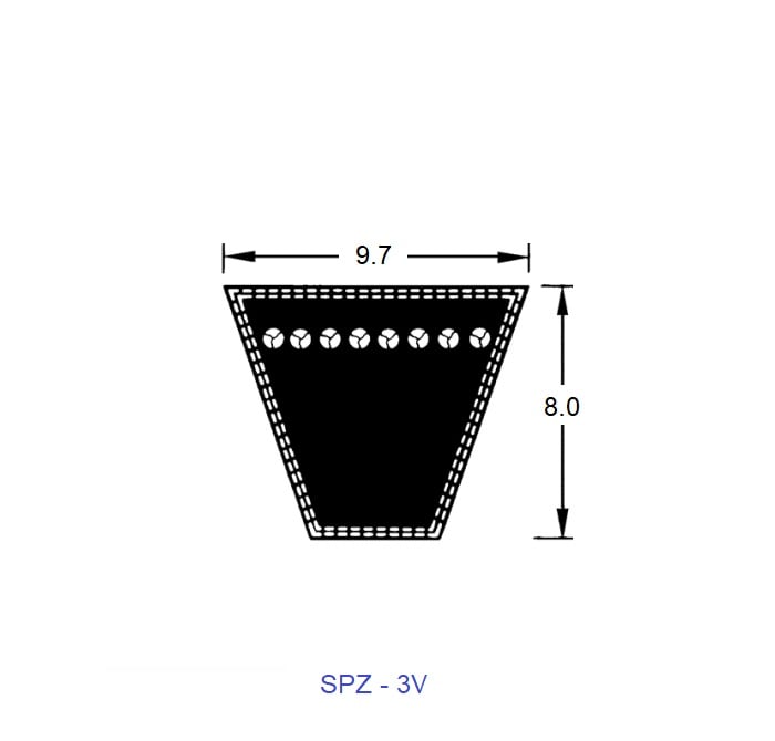 Courroie compensée 2387,9 mm – 9,7 mm de largeur supérieure x 8,0 mm de profondeur Style SPZ/3 V – – MBA (lot de 1)