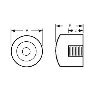 1144016 | FRB-210RS --- Cylindrical Female Thread Bumpers - 31.75 mm x 31.75 mm 1/2-13 UNC (12.7mm)