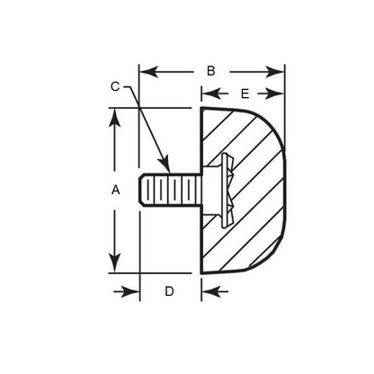 1135255 | LVL-15RS --- Domed Bumpers - 25.4 mm x 22.225 mm 10-24 UNC (4.76mm)