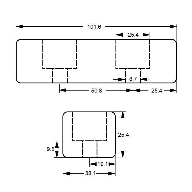 Bumper 101,6 x 38,1 x 25,4 mm - Néoprène Rectangulaire 60A - MBA (Pack de 1)