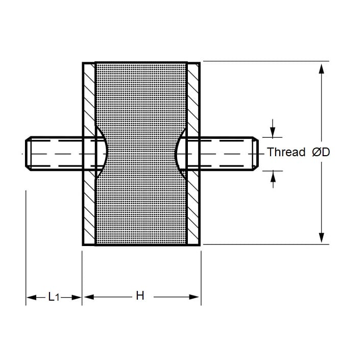 Support canette 50 x 40 - M10 mm - Caoutchouc naturel 70A - Mâle vers Mâle - MBA (Pack de 20)