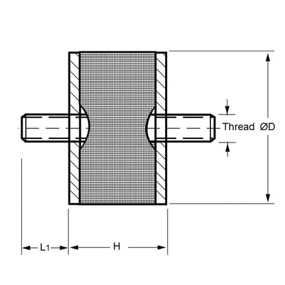 Support canette 40 x 40 - M10 mm - Caoutchouc naturel 45A - Mâle vers Mâle - MBA (Pack de 20)