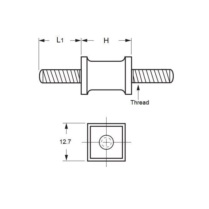 1102656 | CMM013-14-042C-R60SQ --- Square Base Bobbin Mounts - 12.7 mm x 14.3 mm 8-32 UNC (32 TPI)