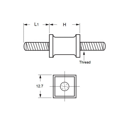 1102656 | CMM013-14-042C-R60SQ --- Square Base Bobbin Mounts - 12.7 mm x 14.3 mm 8-32 UNC (32 TPI)