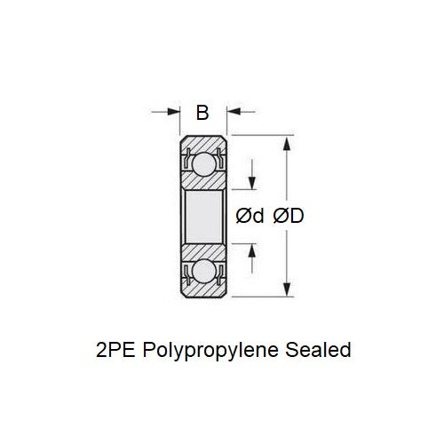 Roulement à billes 4,763 x 12,7 x 4,978 mm - Inox 316 - Semi-rectifié - Scellé sans lubrifiant - Retenue en polyéthylène - MBA (Pack de 1)