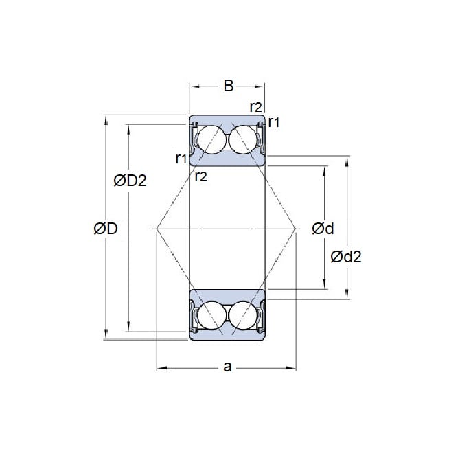 Cuscinetto a sfere 5 x 14 x 7 mm - Contatto angolare a doppia fila in acciaio cromato - Sigillato - Fermo in poliammide ad alta velocità - ECO (confezione da 1)