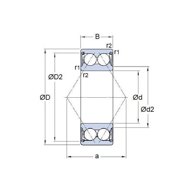 1154282 | 5308ZZ (Each) --- Angular Contact Bearings - 40x90x36.5 mm Double Row Ball - Chrome Steel SAE 52100 Bearing
