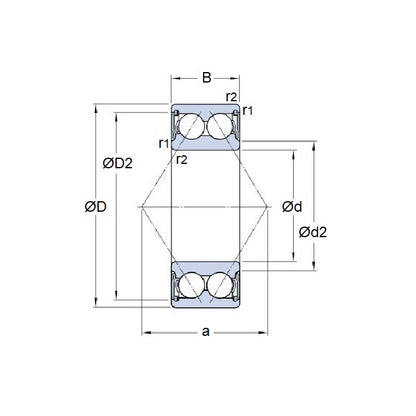 1154282 | 5308ZZ (Each) --- Angular Contact Bearings - 40x90x36.5 mm Double Row Ball - Chrome Steel SAE 52100 Bearing