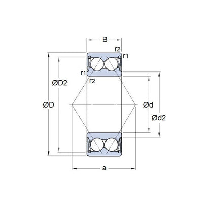 Cuscinetto a sfere 12 x 32 x 15,9 mm - Doppia fila di contatti angolari in acciaio cromato - Schermato - MBA (confezione da 1)