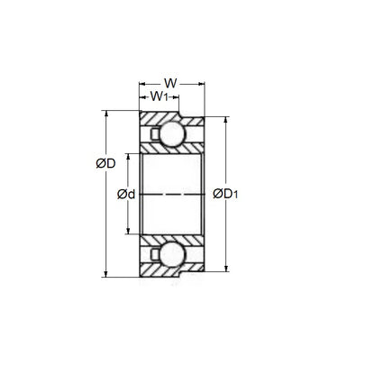 Cuscinetto per applicazioni dentali 3,175 x 6,35 - 5,979 x 2,381 mm - Sfera in acciaio inossidabile 440C con gabbia in poliammide - Abec 7 - Applicazioni dentali - DE a gradini - Fermo in poliammide ad alta velocità - MBA (confezione da 35)