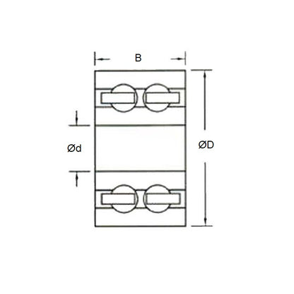 1136470 | P-DR-R16G-AS6 (Each) --- Plastic Bearings - 25.4x50.8x19.05 mm - Acetal with Stainless 316 Balls Bearing